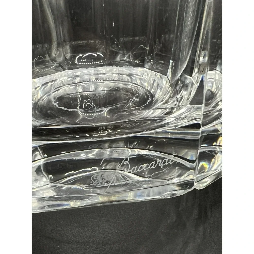 Vintage Baccarat Maxim Heavy Crystal Ice Bucket Brass Handles Signed